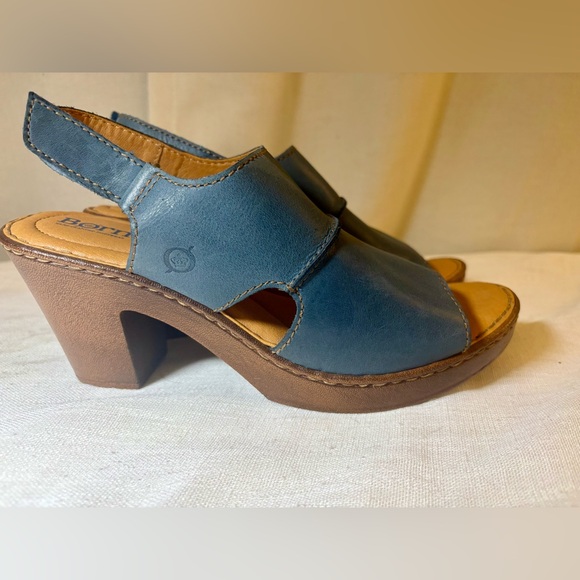 Born Blue Genuine Leather Slingback Peep Toe Heels Clogs Cushioned Size 10 NWOT - Picture 2 of 14